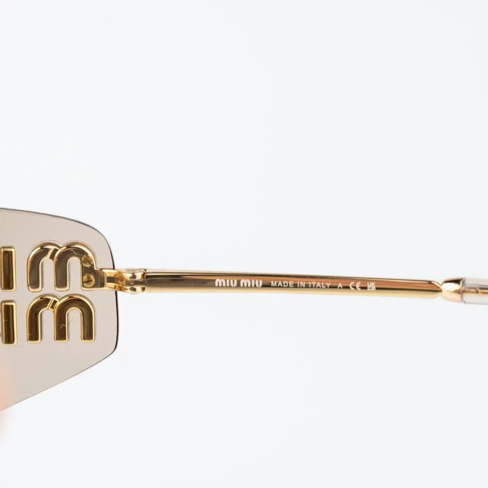 Miu Miu Men Sunglasses Gold Mirror Gradient Rectangle Rimless MUA51S 5AK20P